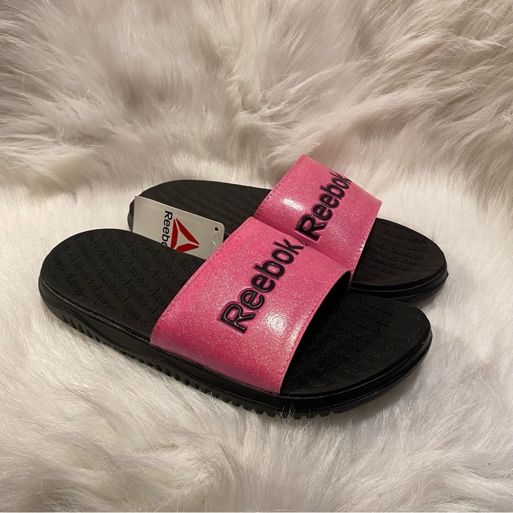 Reebok Pink Slide Sandals Sporty Design Big Girls Size 4‎ Slip On New